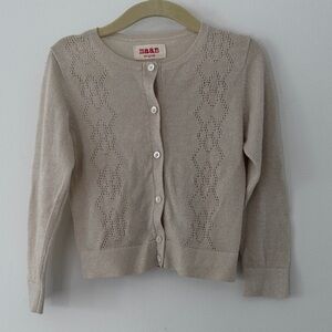 Maan Belgium Beige Gold Sparkling lurex pointelle kids knit cardigan 3 years